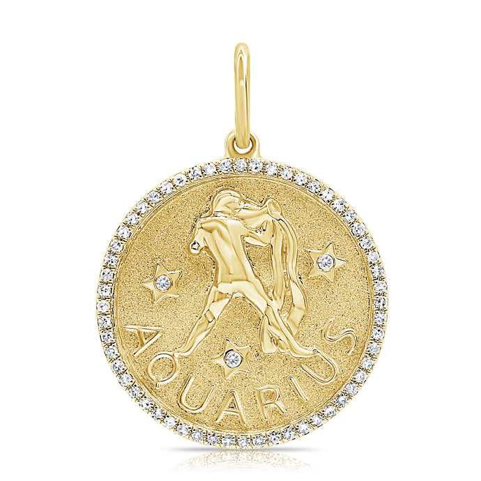 14k Gold & Diamond Zodiac Charm - Aquarius
