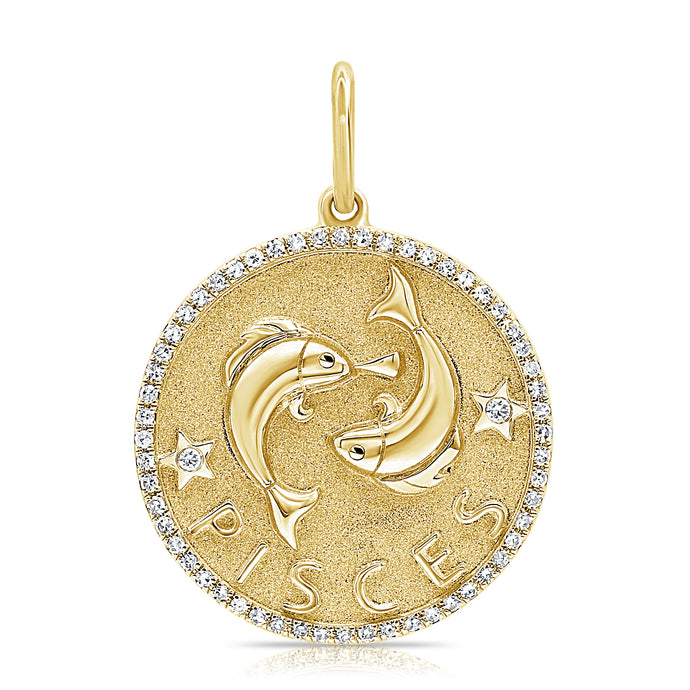 14k Gold & Diamond Zodiac Charm - Pisces