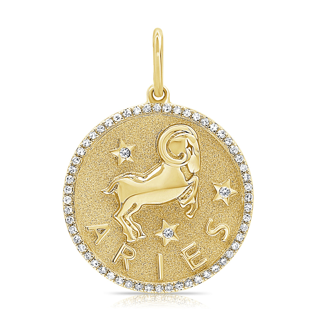14k Gold & Diamond Zodiac Charm - Aries