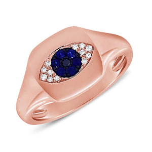 14k Gold Diamond & Sapphire Evil Eye Ring