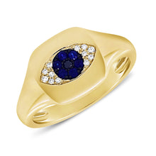 Load image into Gallery viewer, 14k Gold Diamond &amp; Sapphire Evil Eye Ring
