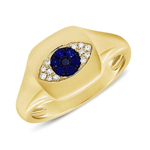 14k Gold Diamond & Sapphire Evil Eye Ring