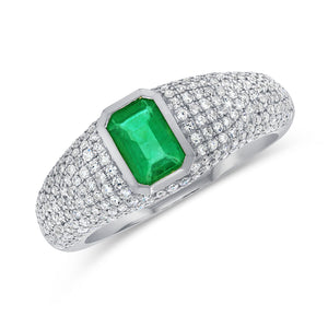 14k Gold Diamond & Green Emerald Ring