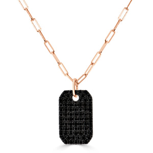 14K Gold Black Diamond Pave Dog Tag Charm