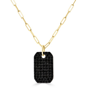 14K Gold Black Diamond Pave Dog Tag Charm