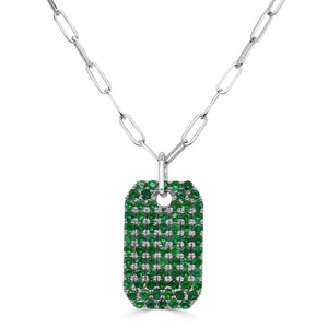 14k Gold & Green Emerald Dog Tag Necklace