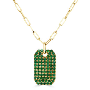 14k Gold & Green Emerald Dog Tag Necklace