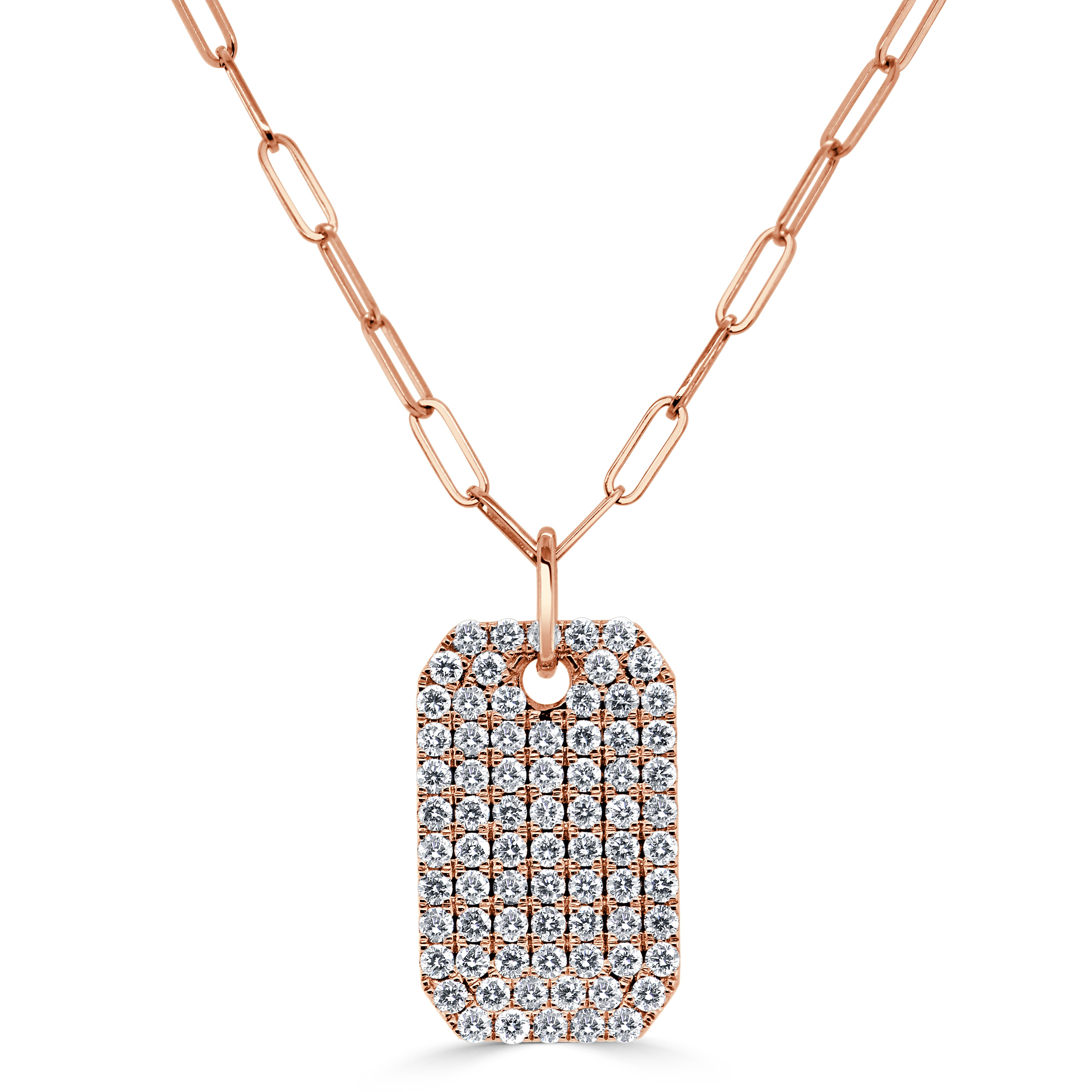 14k Gold & Diamond Pave Dog Tag Necklace - 1.52ct