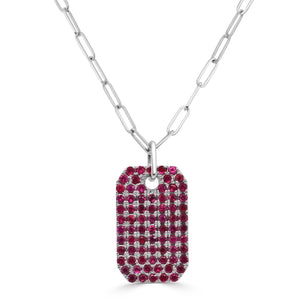 14K Gold Ruby Pave Dog Tag Charm