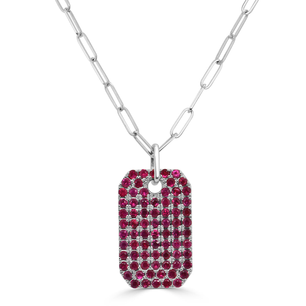 14K Gold Ruby Pave Dog Tag Charm
