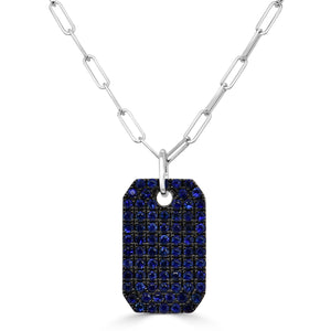 14K Gold & Blue Sapphire Pave Dog Tag Charm