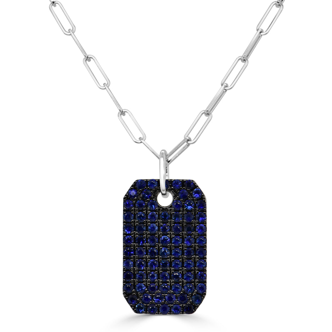 14K Gold & Blue Sapphire Pave Dog Tag Charm