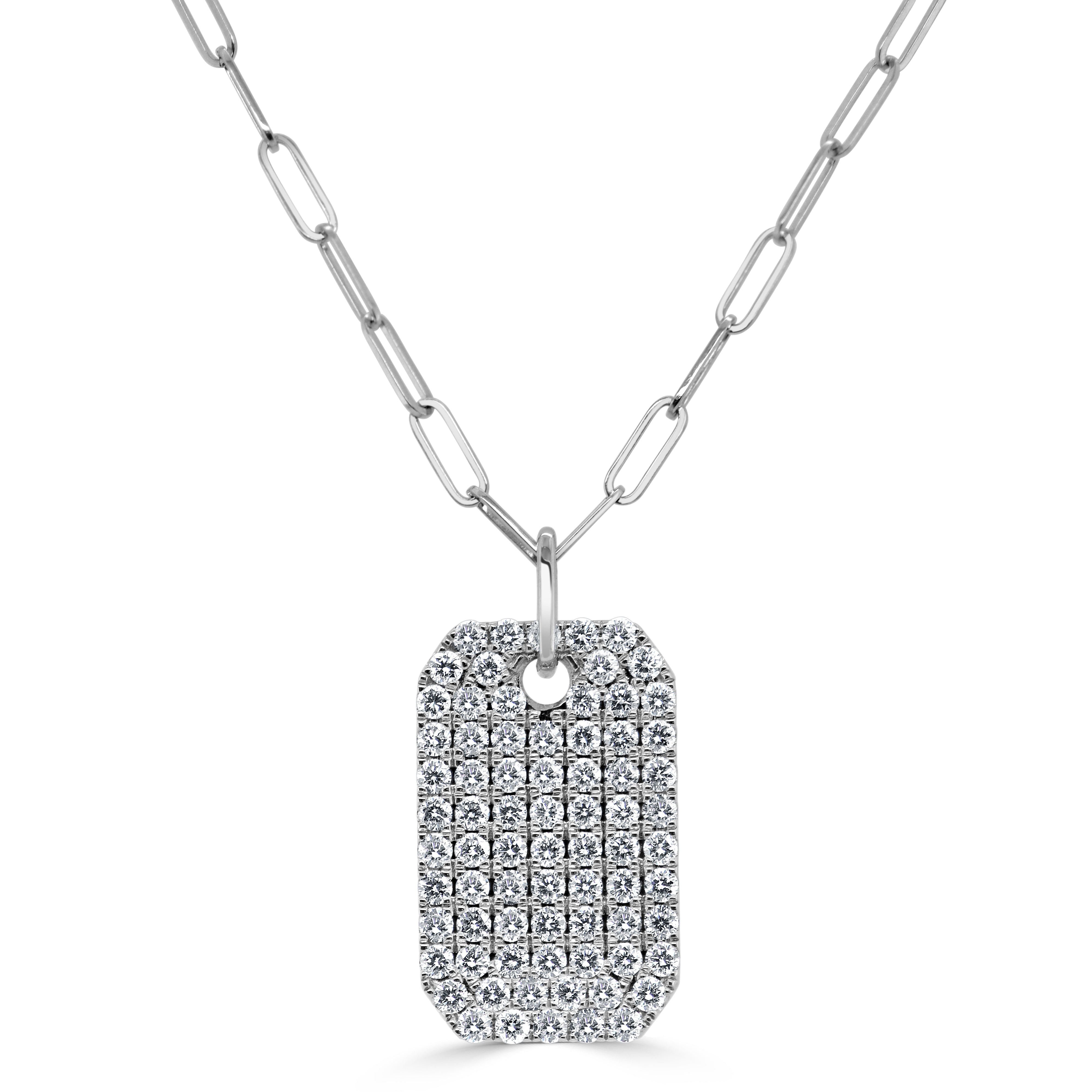 14k Gold & Diamond Pave Dog Tag Necklace - 1.52ct