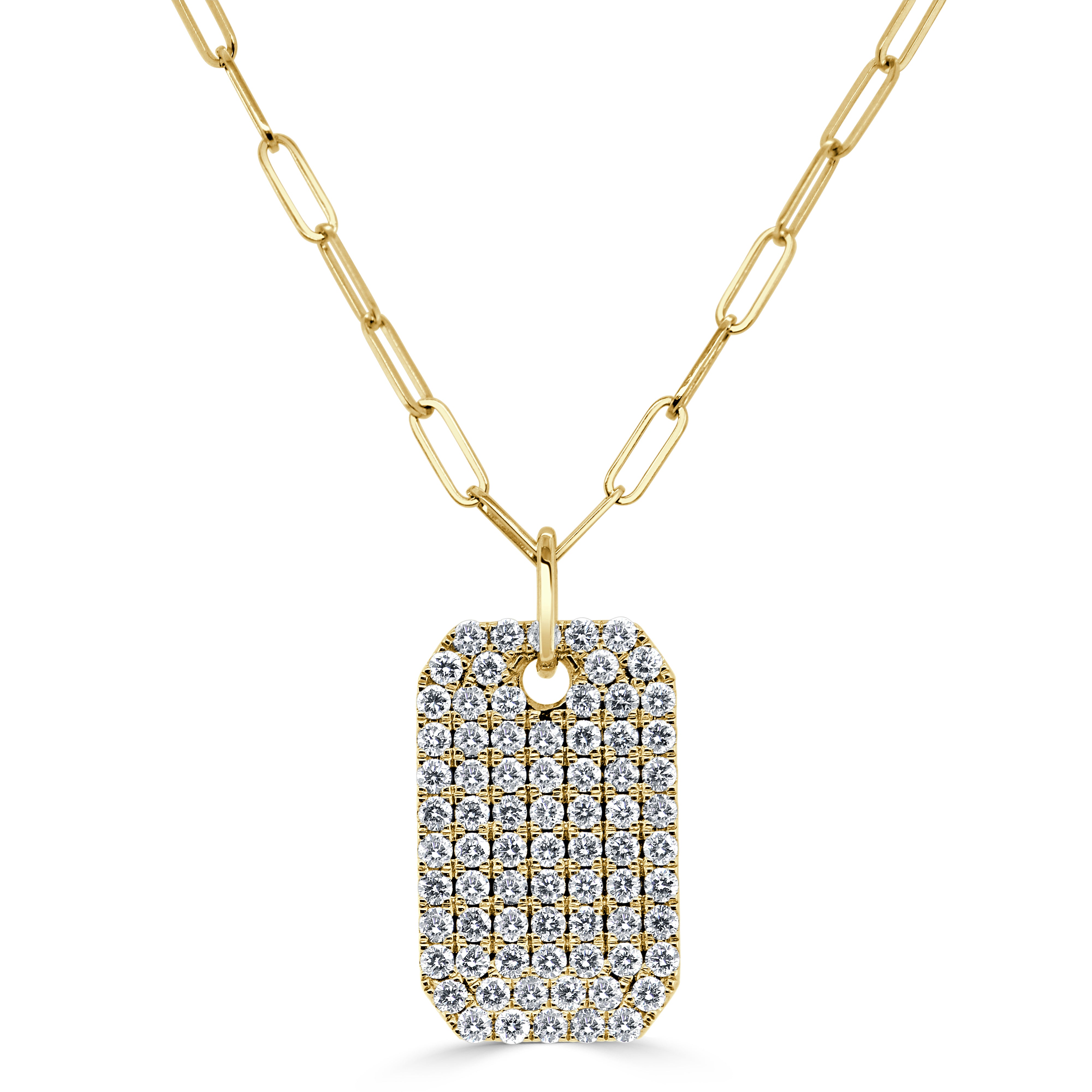 14k Gold & Diamond Pave Dog Tag Necklace - 1.52ct