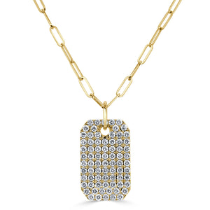 14k Gold & Diamond Pave Dog Tag Necklace