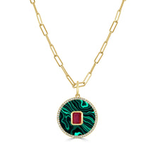 Load image into Gallery viewer, 14k Gold Malachite, Ruby &amp; Diamond Disc Charm