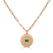 Load image into Gallery viewer, 14k Gold Green Emerald &amp; Diamond Disc Charm