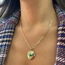 Load image into Gallery viewer, 14k Gold Green Emerald &amp; Diamond Disc Charm