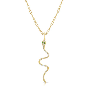 14k Gold Tsavorite & Diamond Snake Charm