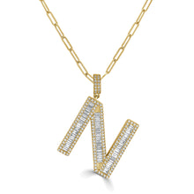 Load image into Gallery viewer, 14k Gold &amp; Baguette Diamond Large Initial Pendant