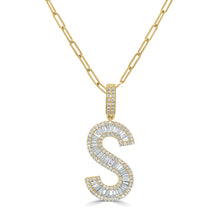 Load image into Gallery viewer, 14k Gold &amp; Baguette Diamond Large Initial Pendant