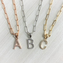 Load image into Gallery viewer, 14k White Gold &amp; Diamond Paperclip Initial Necklace