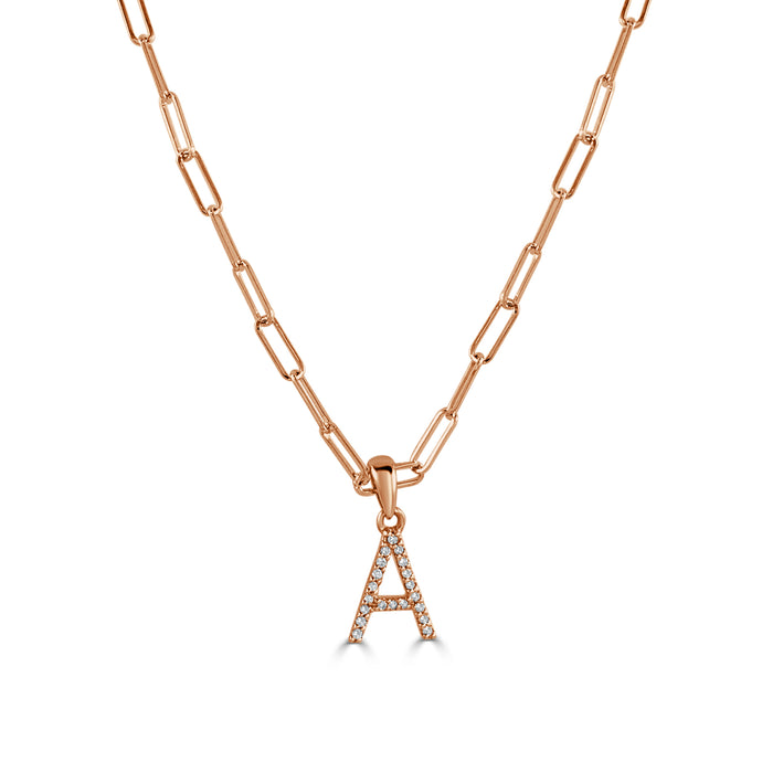 14k Rose Gold & Diamond Paperclip Initial Necklace