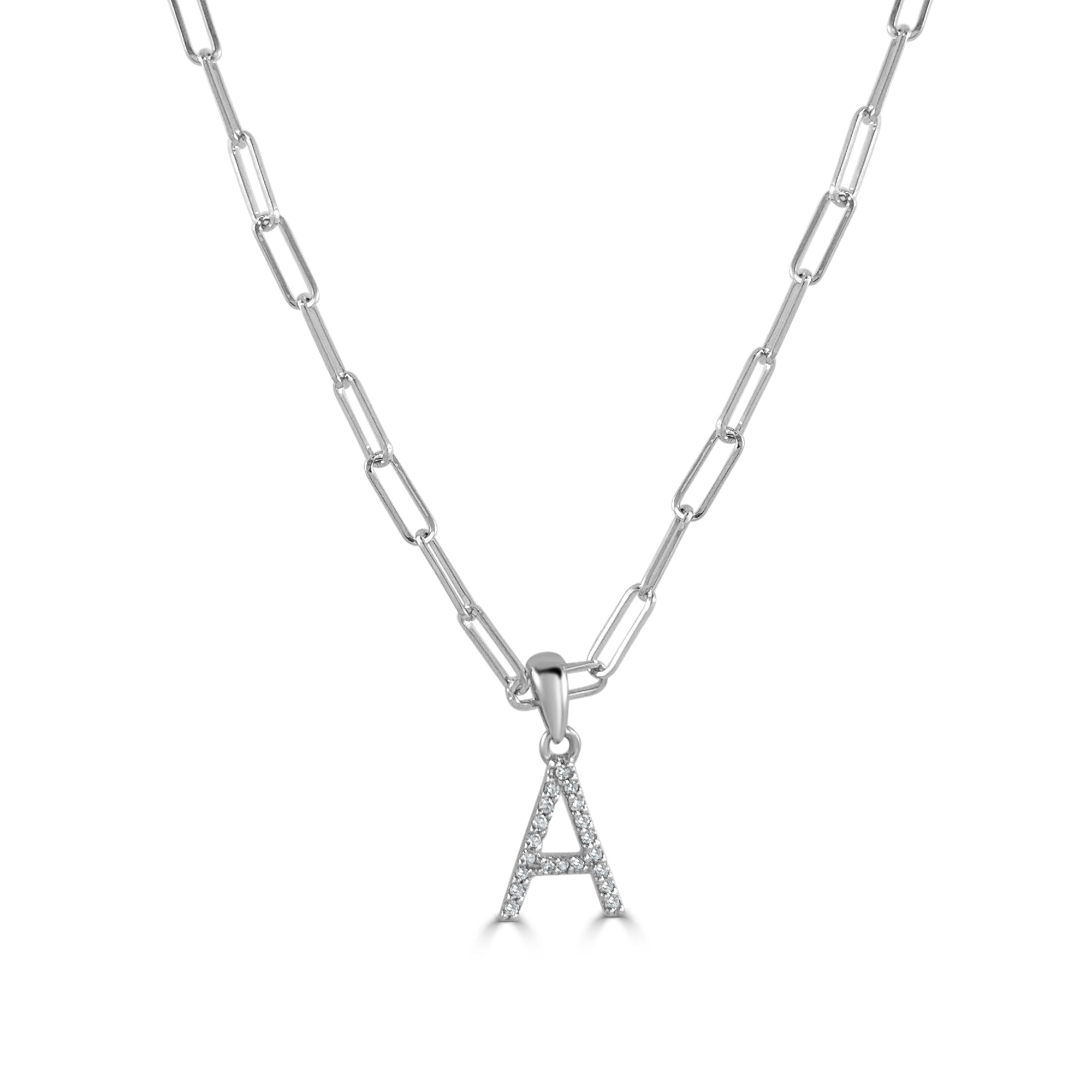 14k Gold Diamond Paperclip Initial Necklace