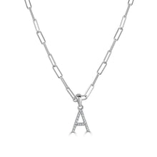 Load image into Gallery viewer, 14k White Gold &amp; Diamond Paperclip Initial Necklace