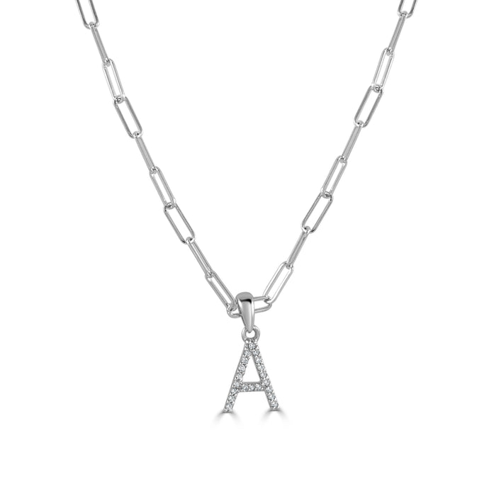 14k White Gold & Diamond Paperclip Initial Necklace