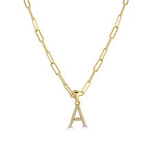 Load image into Gallery viewer, 14k Yellow Gold &amp; Diamond Paperclip Initial Necklace