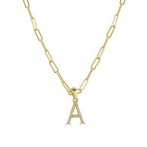 14k Yellow Gold & Diamond Paperclip Initial Necklace