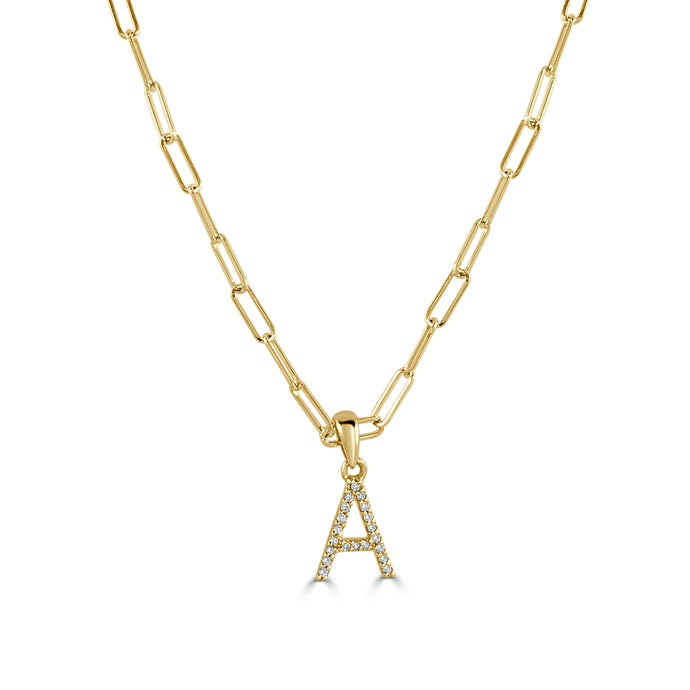 14k Yellow Gold & Diamond Paperclip Initial Necklace