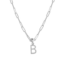 Load image into Gallery viewer, 14k White Gold &amp; Diamond Paperclip Initial Necklace