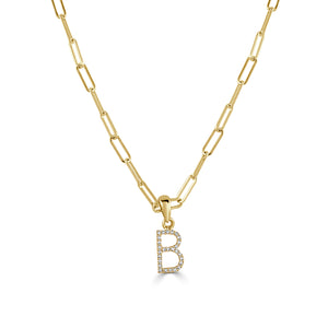 14k Yellow Gold & Diamond Paperclip Initial Necklace