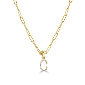 14k Yellow Gold & Diamond Paperclip Initial Necklace