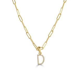 14k Yellow Gold & Diamond Paperclip Initial Necklace