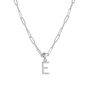 14k White Gold & Diamond Paperclip Initial Necklace