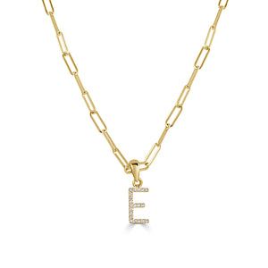 14k Yellow Gold & Diamond Paperclip Initial Necklace