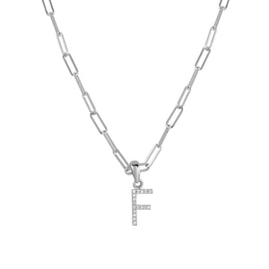 14k White Gold & Diamond Paperclip Initial Necklace