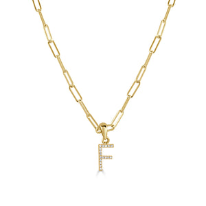 14k Yellow Gold & Diamond Paperclip Initial Necklace