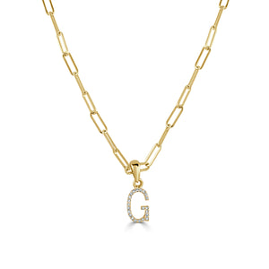 14k Yellow Gold & Diamond Paperclip Initial Necklace