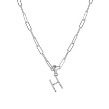 Load image into Gallery viewer, 14k White Gold &amp; Diamond Paperclip Initial Necklace