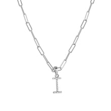 Load image into Gallery viewer, 14k White Gold &amp; Diamond Paperclip Initial Necklace