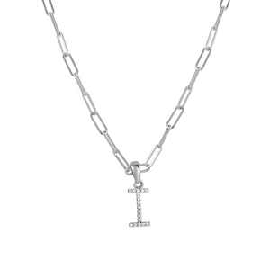 14k White Gold & Diamond Paperclip Initial Necklace