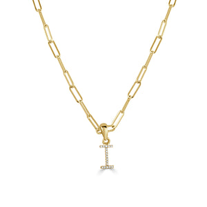 14k Yellow Gold & Diamond Paperclip Initial Necklace