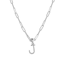 Load image into Gallery viewer, 14k White Gold &amp; Diamond Paperclip Initial Necklace