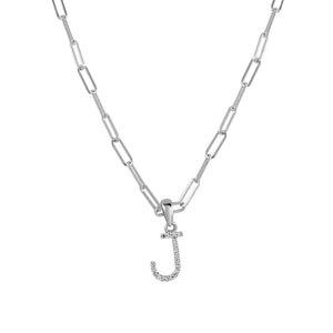 14k White Gold & Diamond Paperclip Initial Necklace