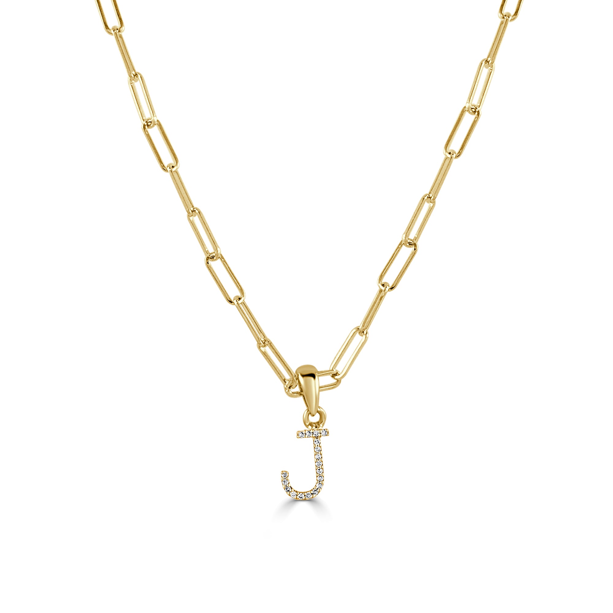 14K Yellow Gold Partial Paperclip Diamond Charm Necklace - Howard's DC