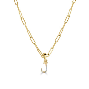 14k Yellow Gold & Diamond Paperclip Initial Necklace